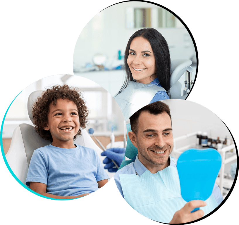 Smiling Landmark Smiles patients of all ages in the dental chair